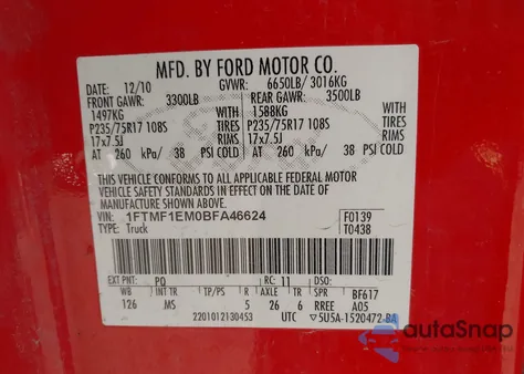 2011 Ford F150 Xlt from USA, damaged, VIN 1FTMF1EM0BFA46624